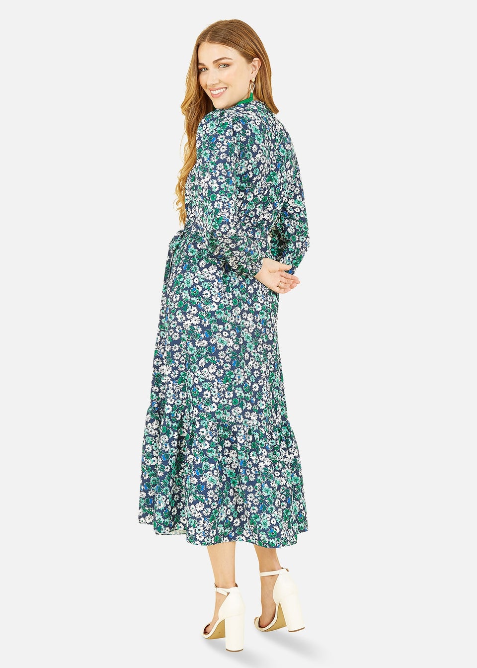 Yumi Green Daisy Print Wrap Midi Dress