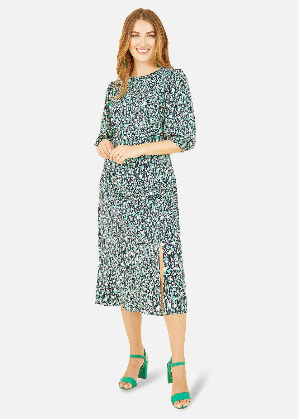 Yumi Green Abstract Animal Print Midi Dress