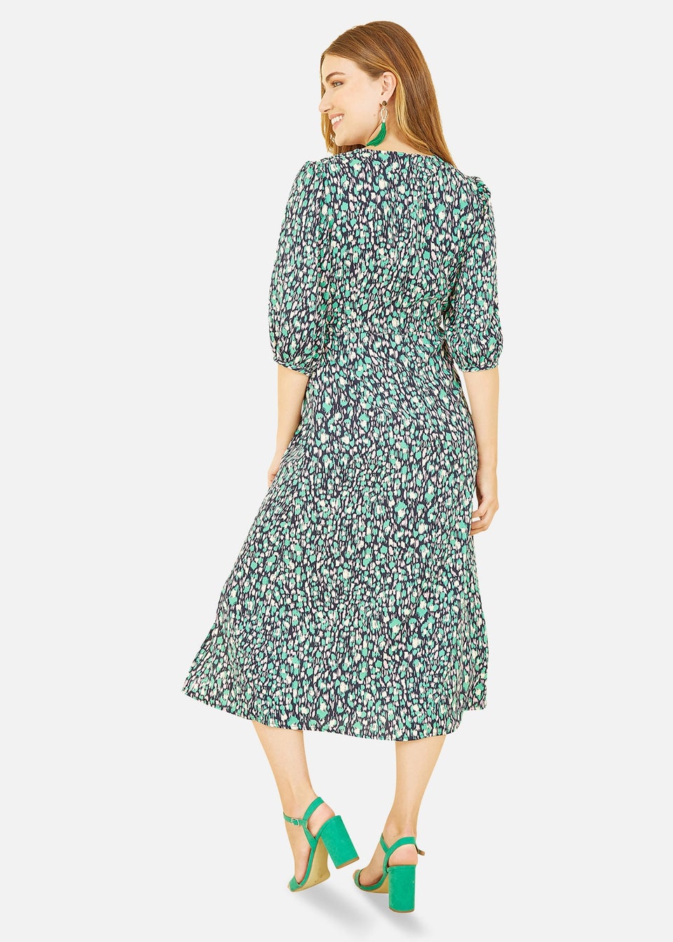 Yumi Green Abstract Animal Print Midi Dress
