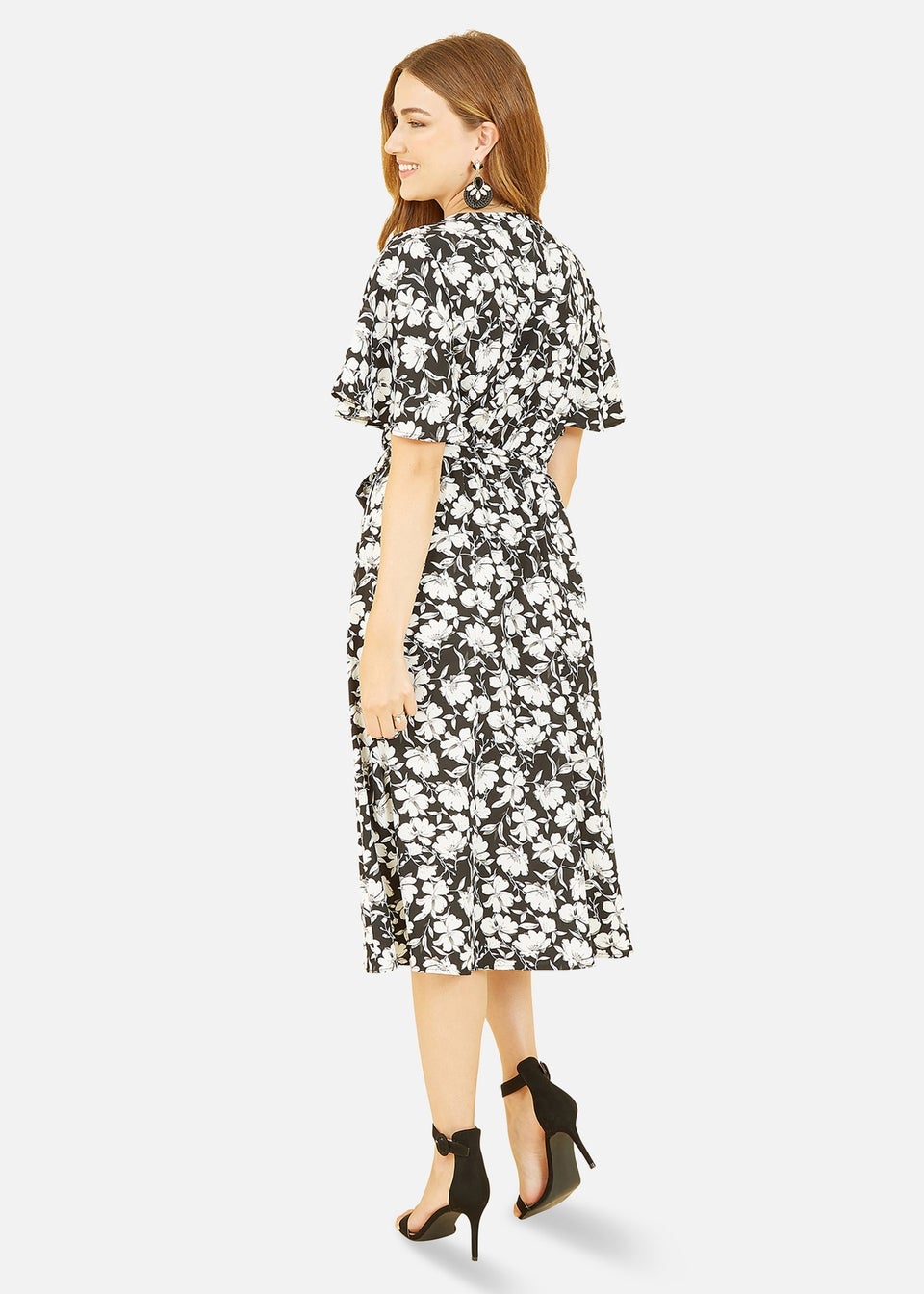 Yumi Black Floral Wrap Midi Dress