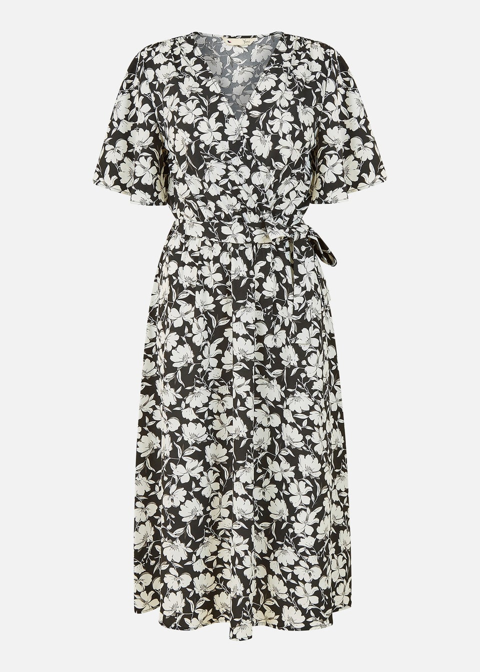 Yumi Black Floral Wrap Midi Dress