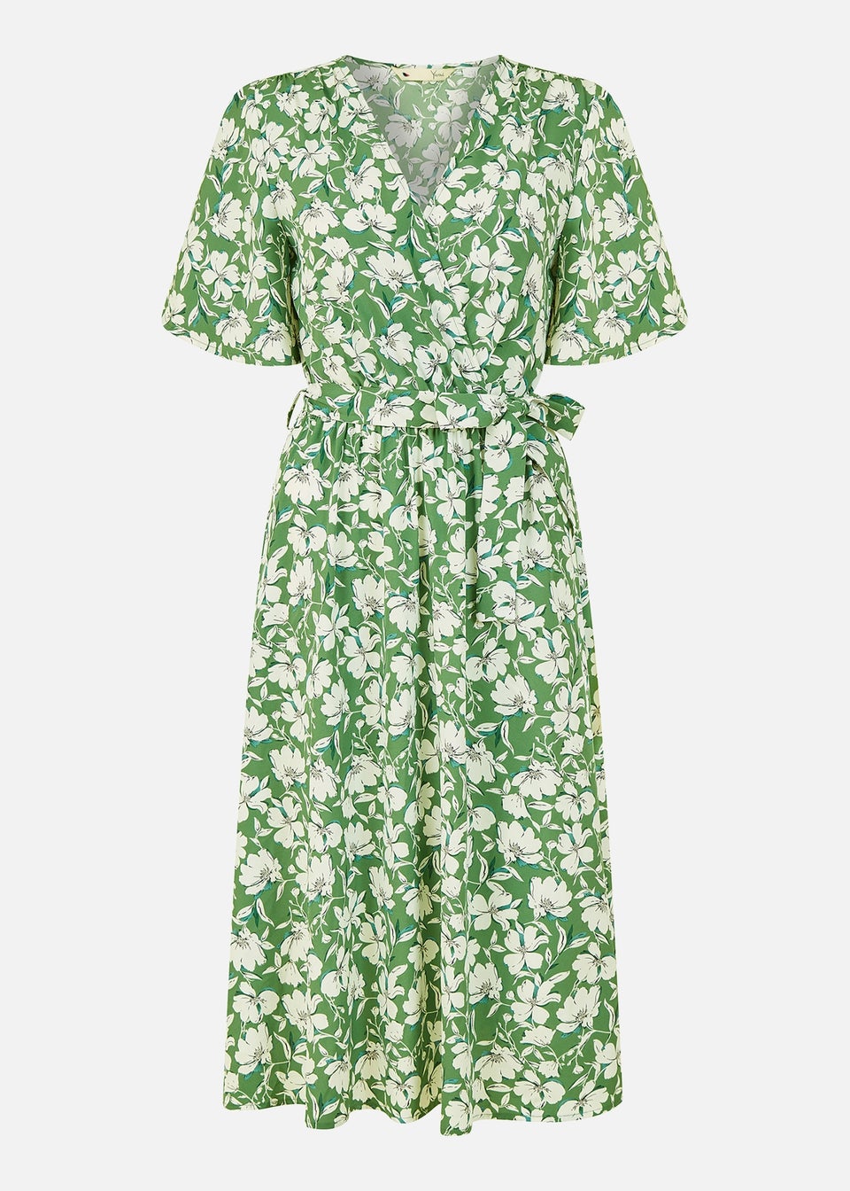 Yumi Green Floral Wrap Midi Dress