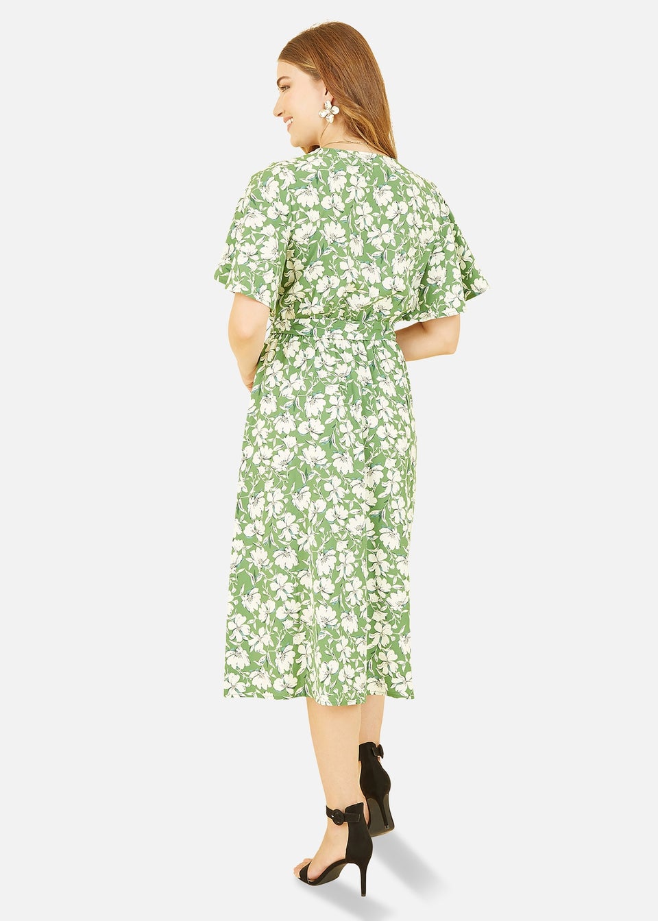 Yumi Green Floral Wrap Midi Dress