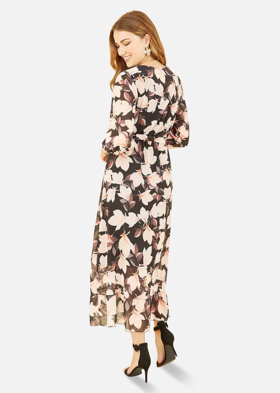 Yumi Black Blossom Wrap Midi Dress
