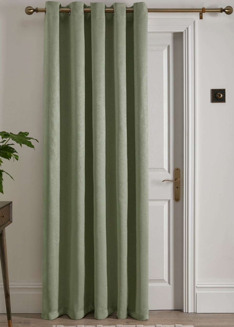 Fusion Strata Dimout Green Eyelet Single Panel Door Curtain