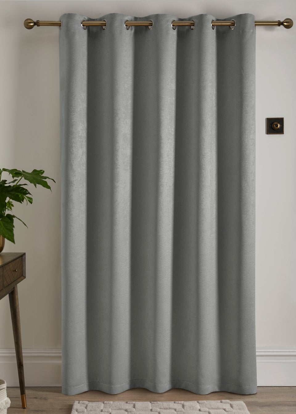 Fusion Strata Dimout Silver Eyelet Single Panel Door Curtain