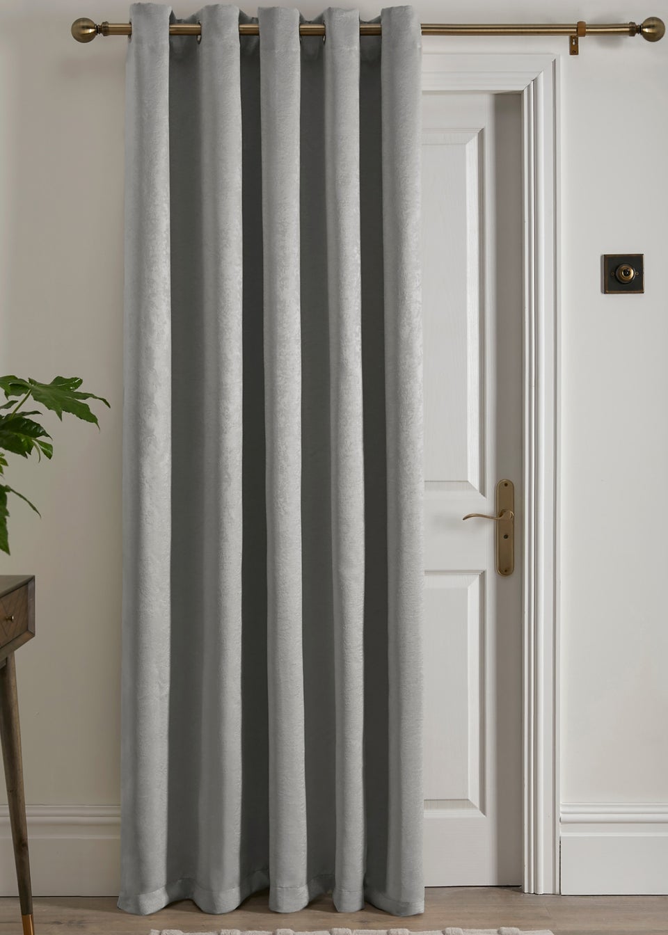 Fusion Strata Dimout Silver Eyelet Single Panel Door Curtain