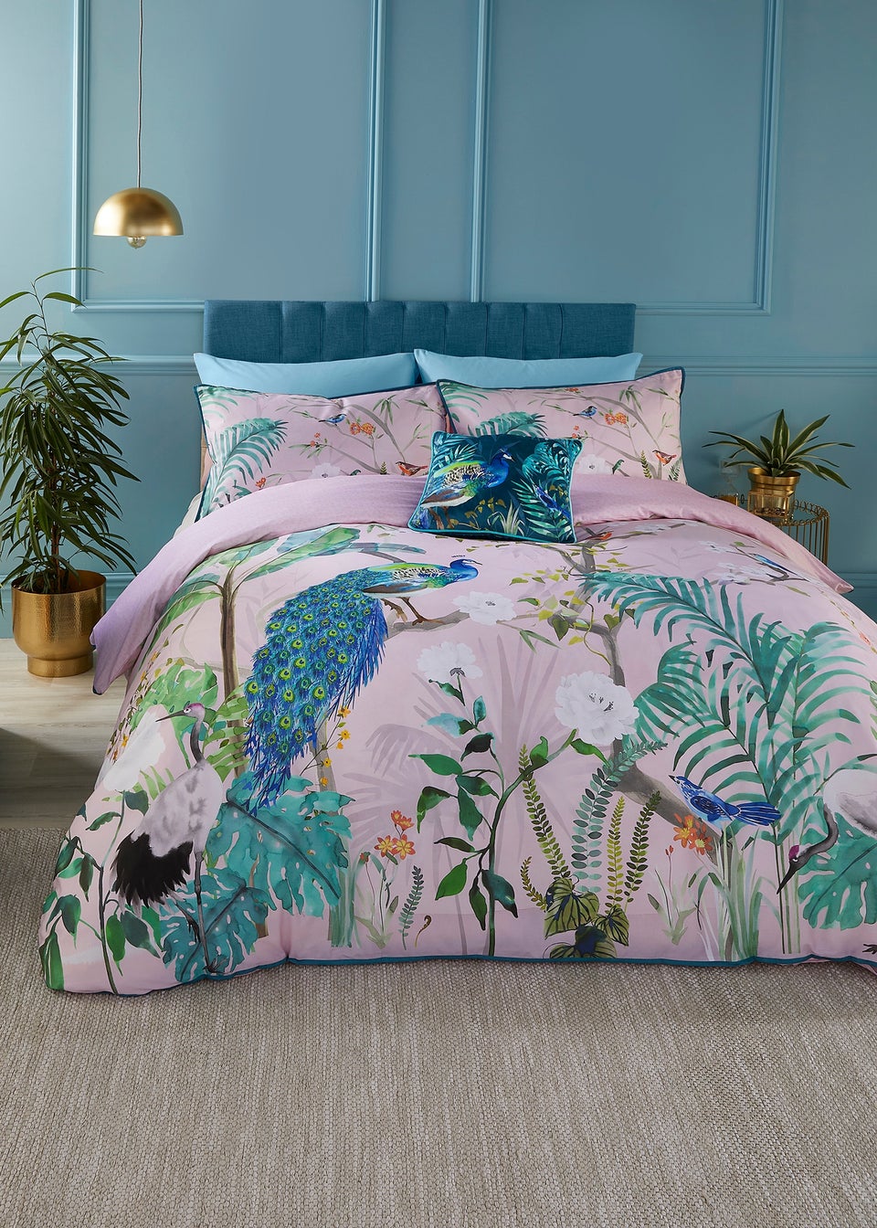 Soiree Pink Peacock Jungle Duvet Cover