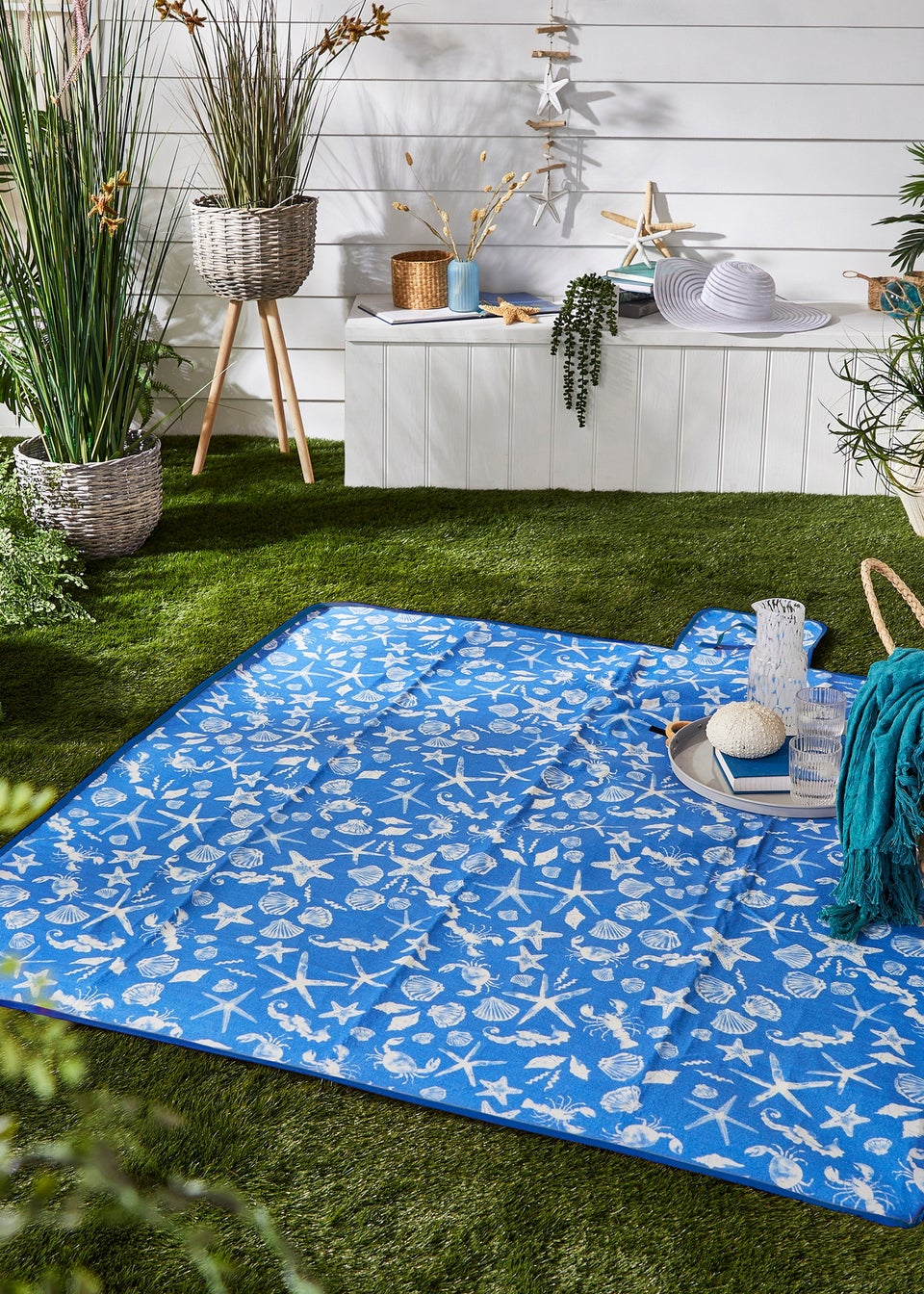 Fusion Coastal Bay Blue Picnic Blanket Matalan