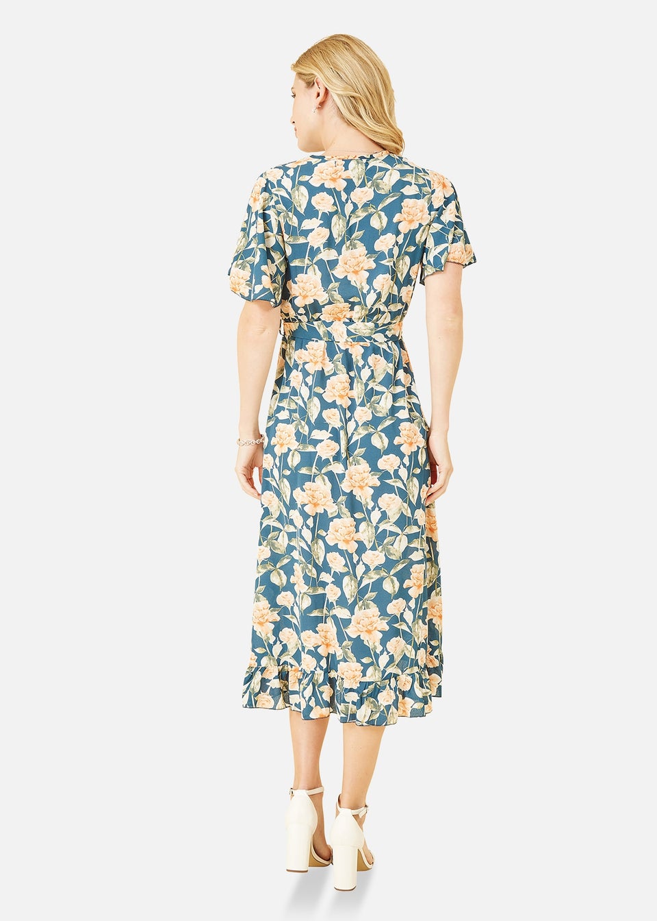 Mela Teal Floral Print Wrap Midi Dress