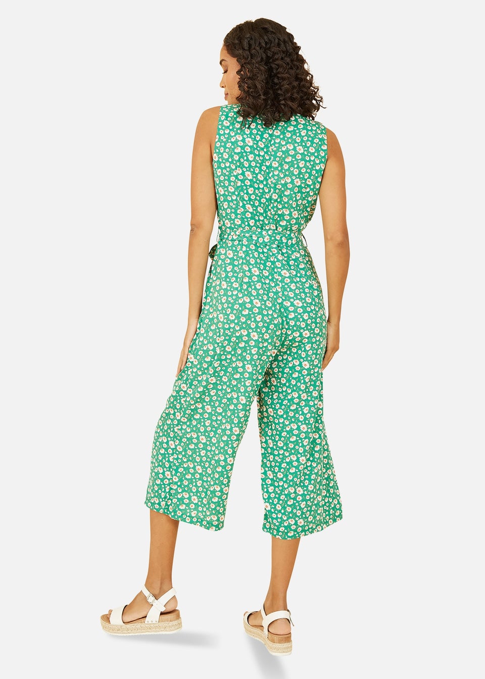 Mela Green Daisy Print Culotte Jumpsuit