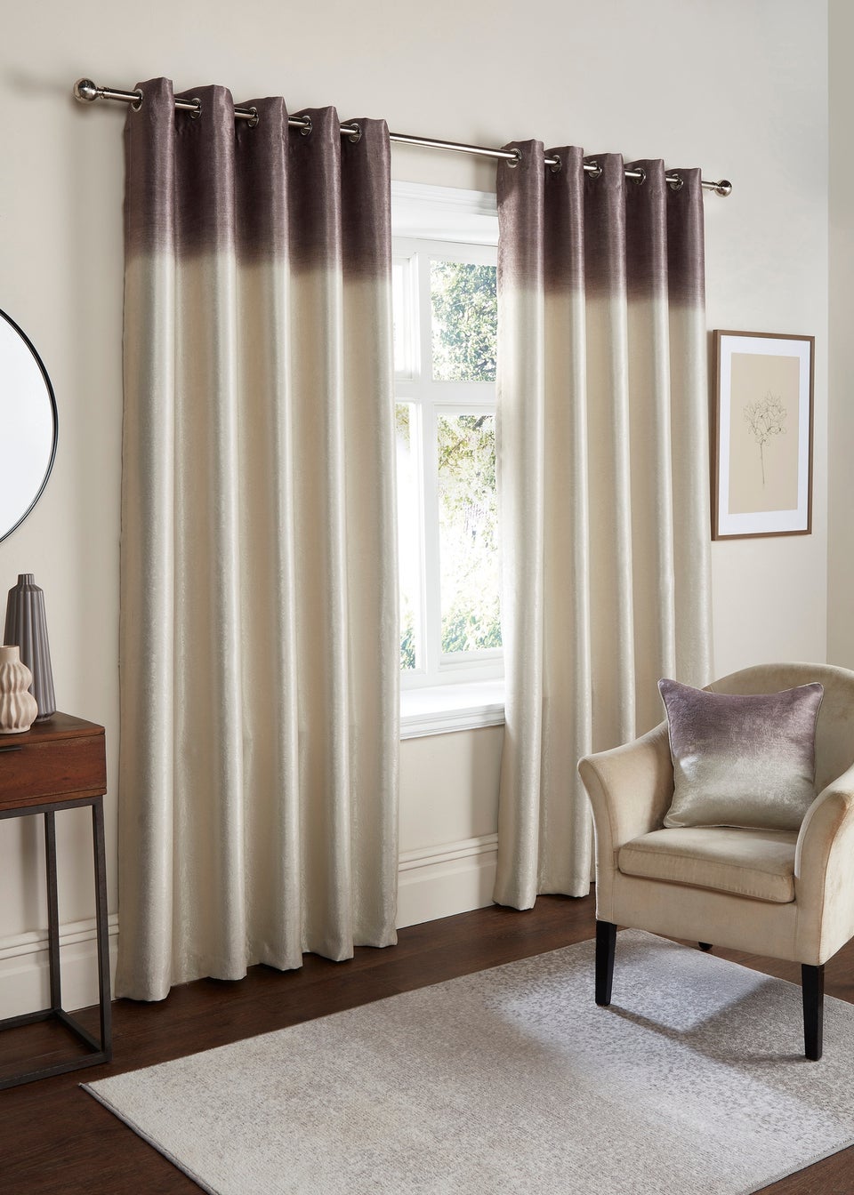 Fusion Ombre Strata Brown Eyelet Curtains