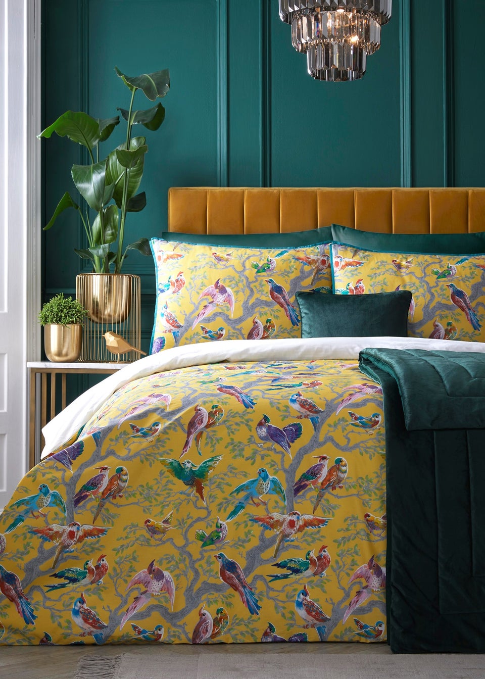 Laurence Llewelyn-Bowen Birdity Absurdity Sateen Yellow Duvet Cover Set