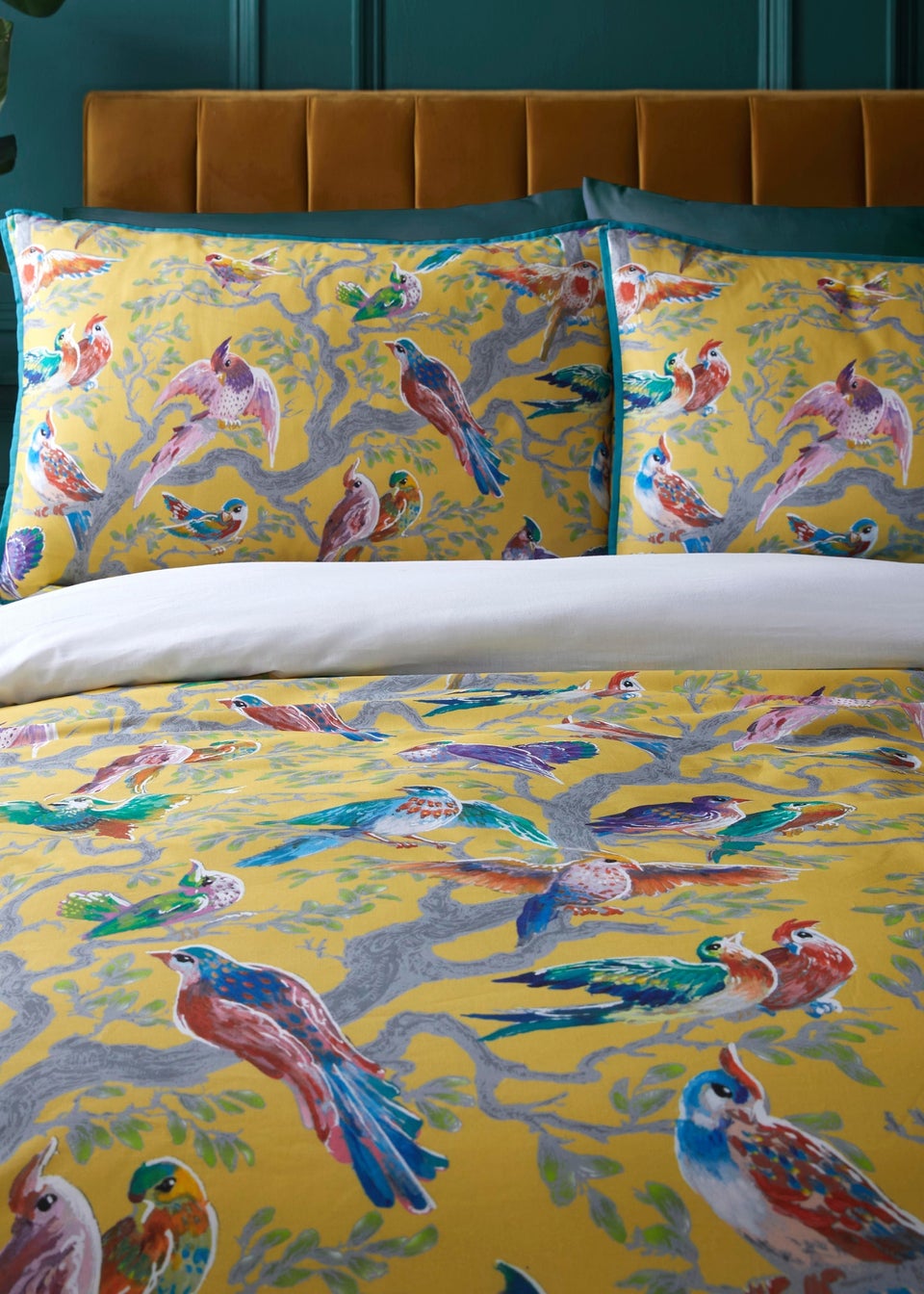 Laurence Llewelyn-Bowen Birdity Absurdity Sateen Yellow Duvet Cover Set