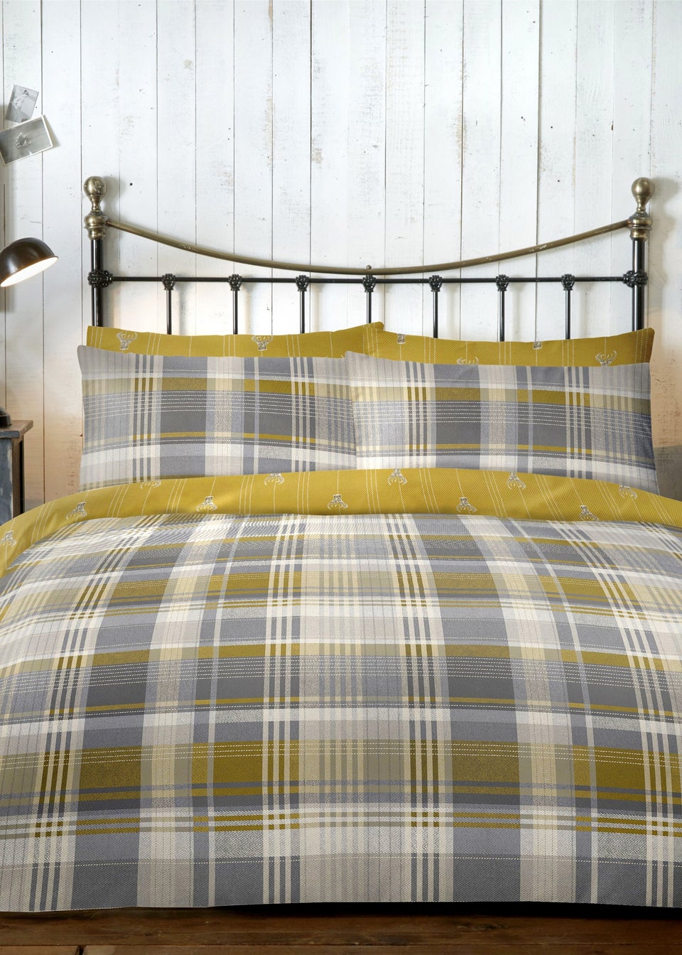 Dreams & Drapes Lodge Connolly Check Brushed Cotton Yellow Duvet Cover Set