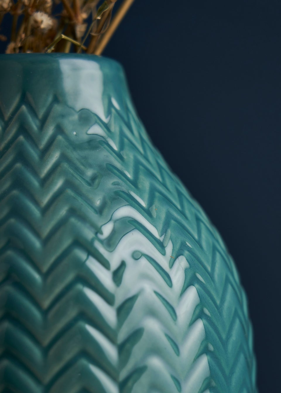 BHS Chevron Ceramic Vase  Green