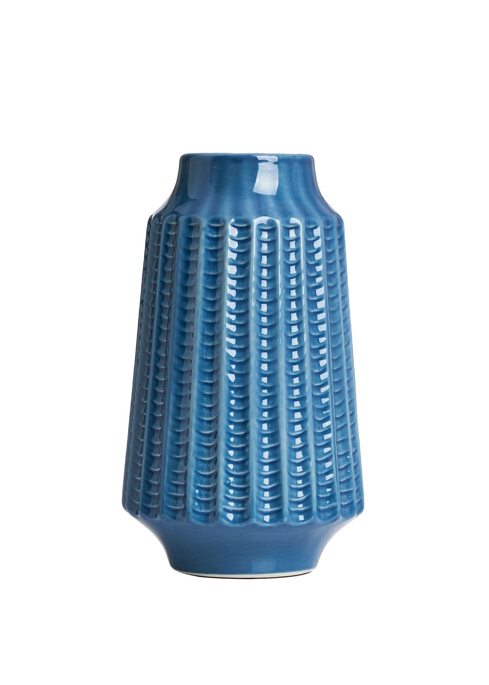 BHS Grooved Ceramic Vase Blue