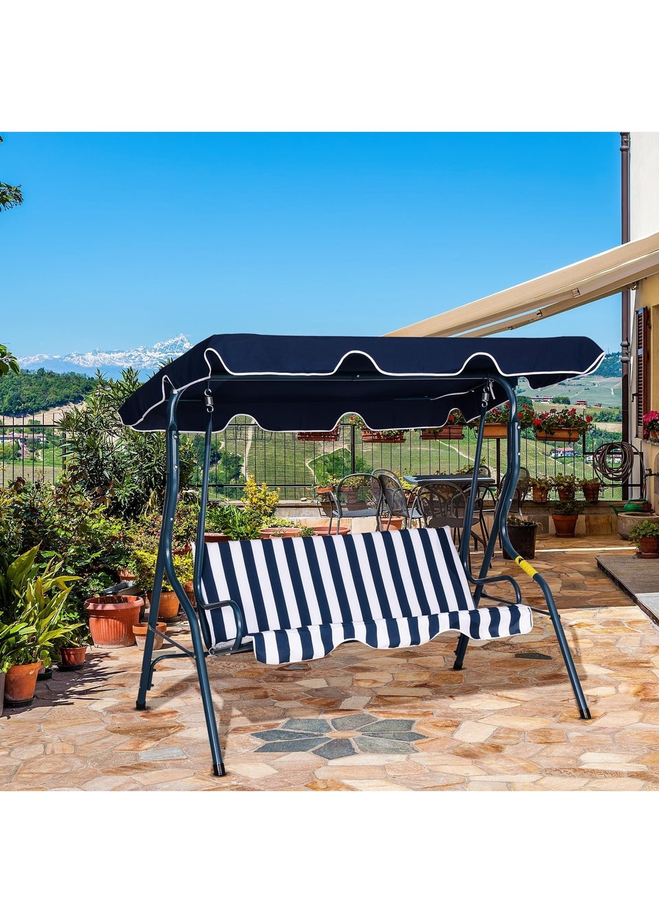 Outsunny 3 Seater Canopy Swing Chair Outdoor Garden Bench with Adjustable Canopy