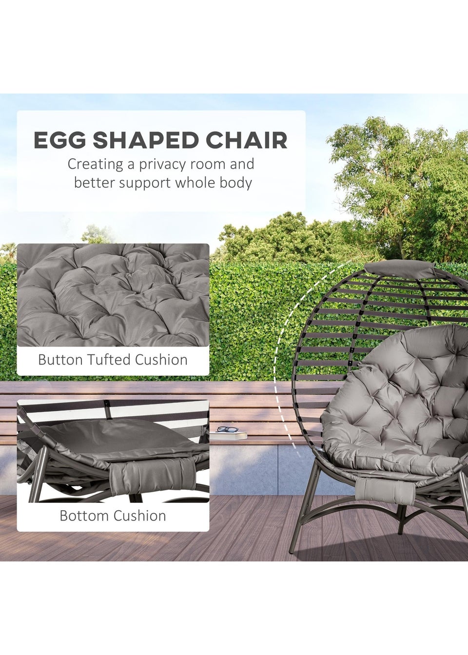 Outsunny Egg Chair with Soft Cushion - Brown
