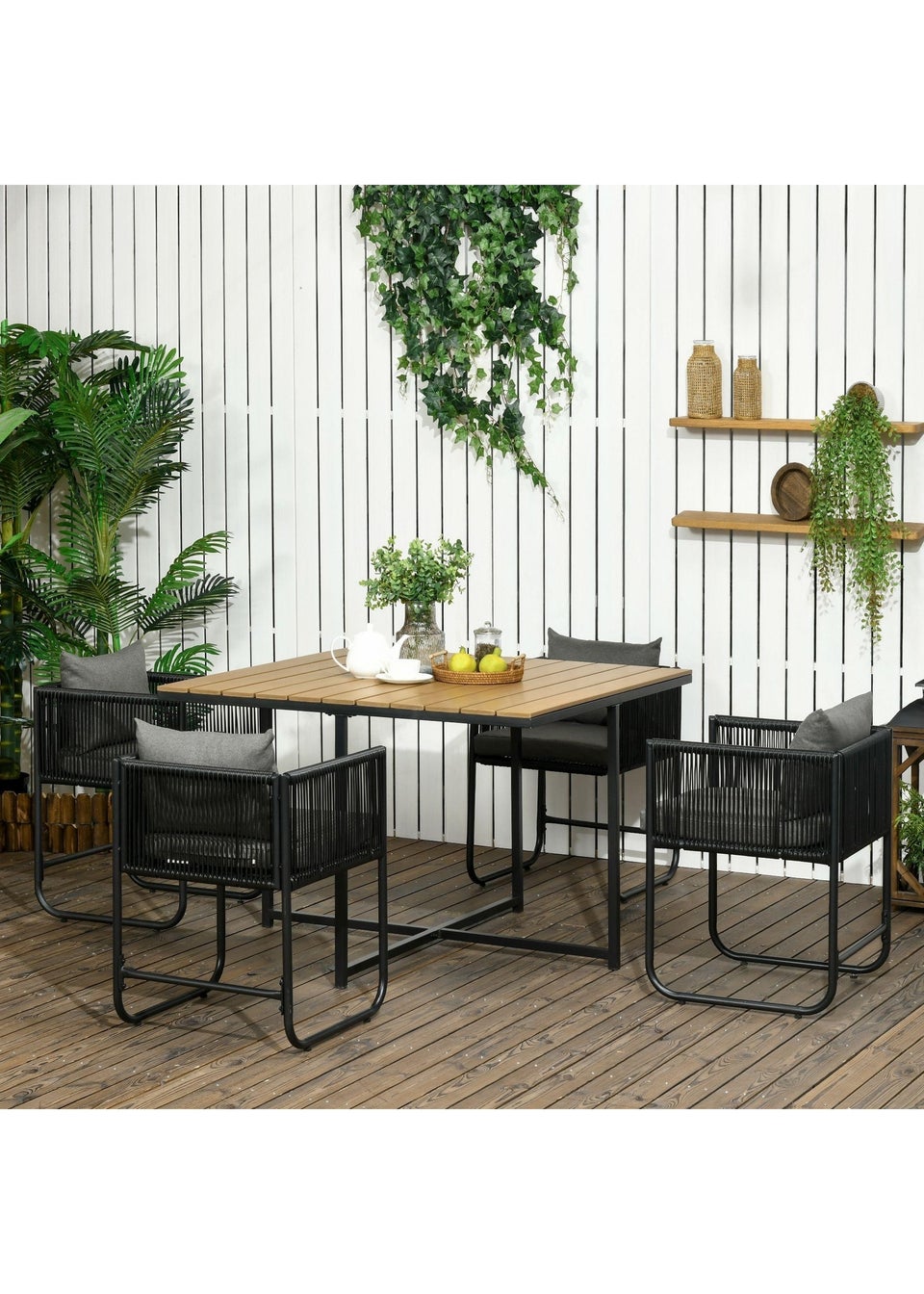 Outsunny Patio 5 PCs PE Rattan Dining Set - Black