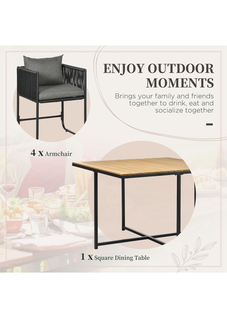 Outsunny Rattan Dining Set, Rattan Cube Dining Sets w/ Space-saving Design