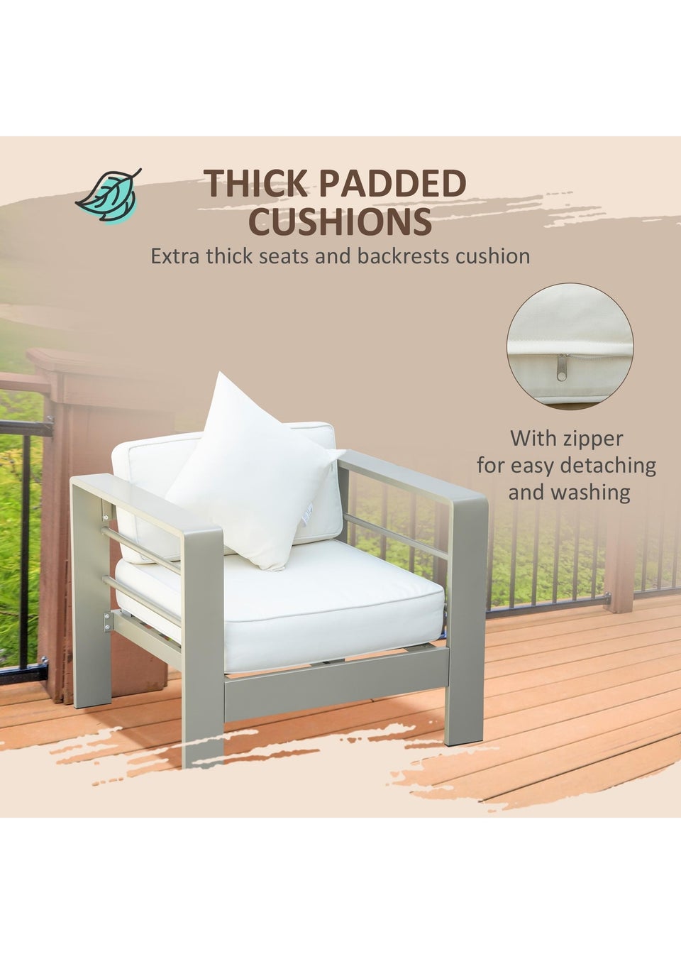 Outsunny 4 PCs Aluminium Garden Furniture Set w/ Thick Padded Cushion