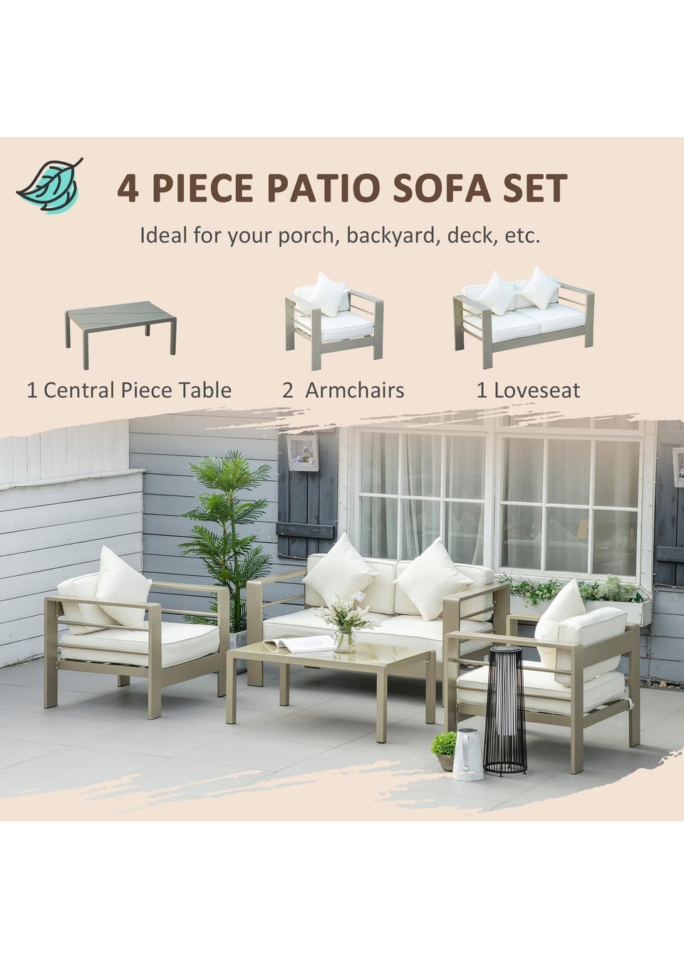 Outsunny 4 Pieces Outdoor Garden Furniture Set - Champagne Gold