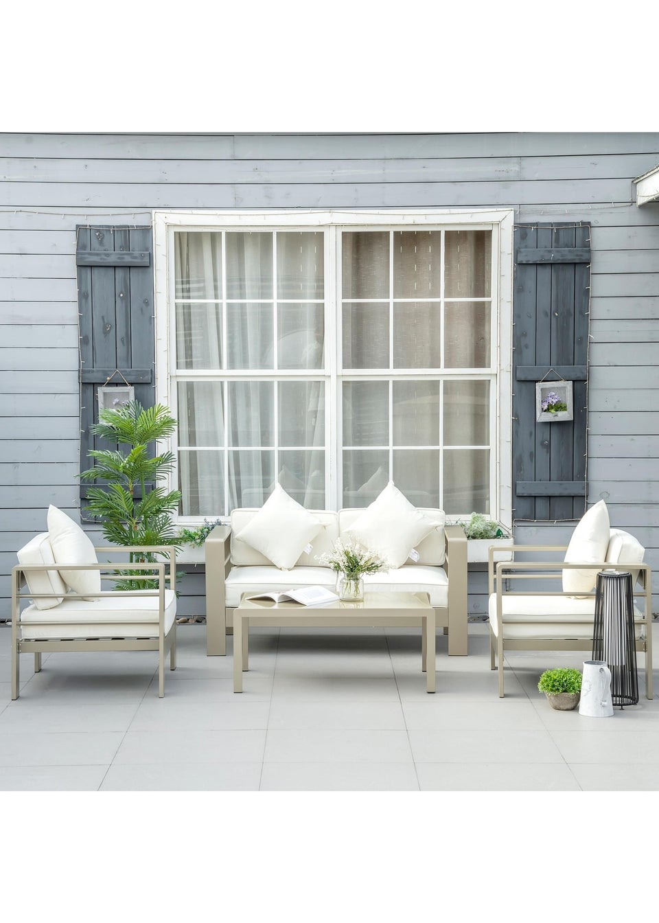 Outsunny 4 PCs Aluminium Garden Furniture Set w/ Thick Padded Cushion