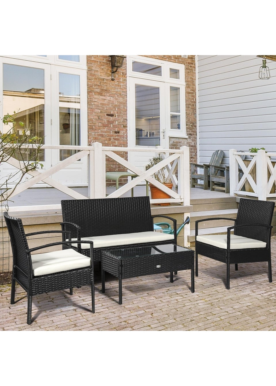 Outsunny 4 Pieces Outdoor PE Rattan Corner Sofa with Cushions, Rattan Garden Furniture Conservatory Sofa Set