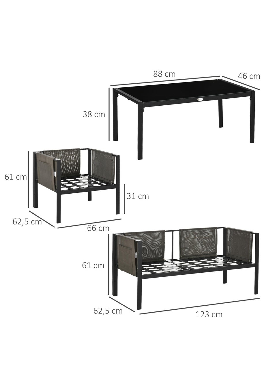 Outsunny 4 Pcs Metal Garden Sofa Set with Cushions