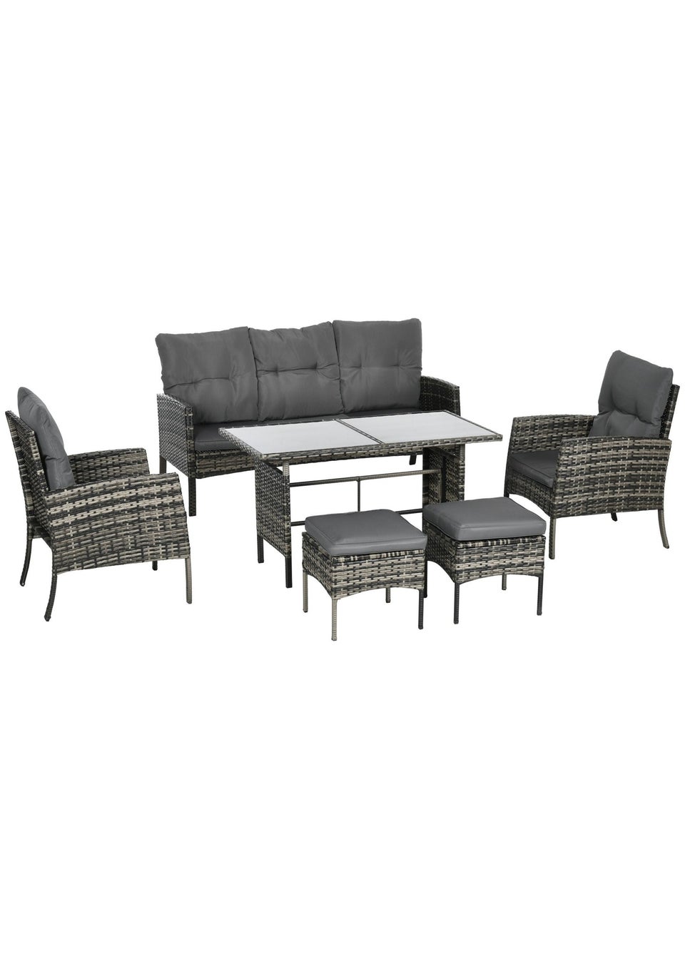 Outsunny 5 Seater Rattan Garden Furniture Set - Grey