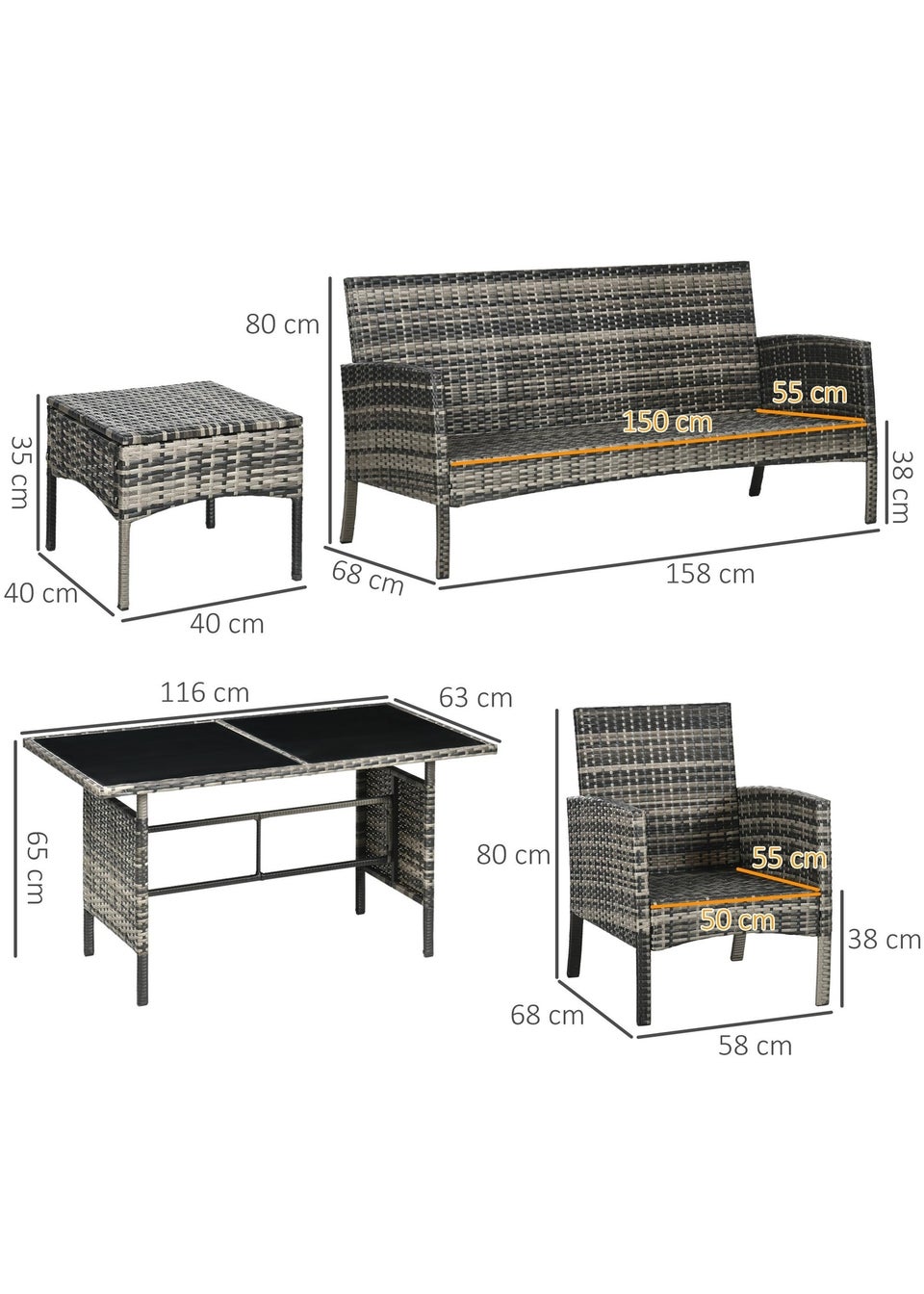 Outsunny 5 Seater Rattan Garden Furniture Set - Grey