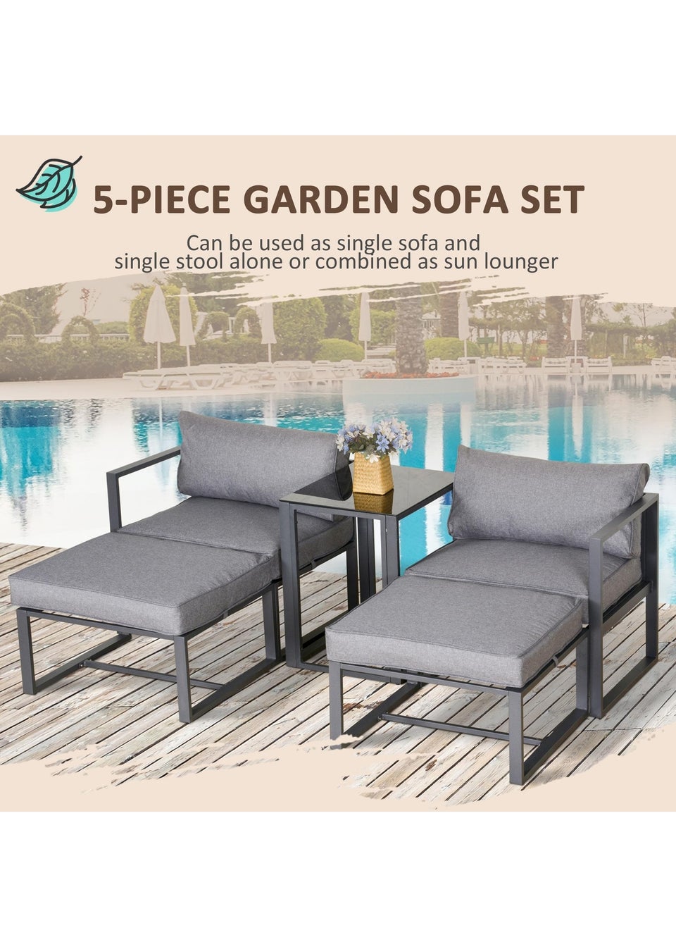 Outsunny 5 Piece Garden Aluminium Conversation Sofa Set