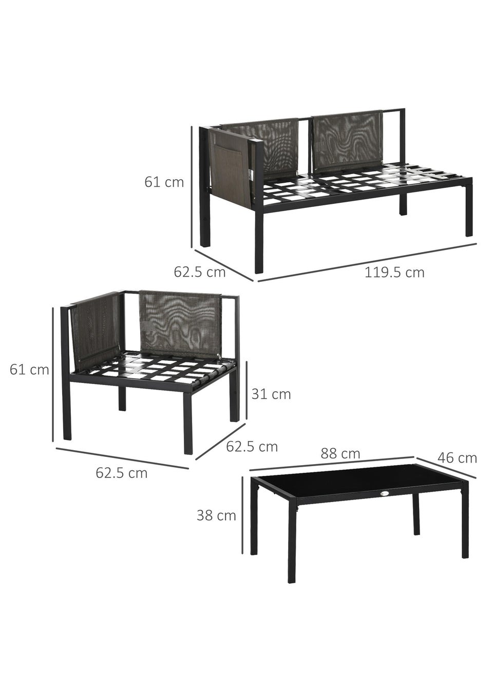 Outsunny 4 Pcs Metal Garden Sofa Set with Cushions
