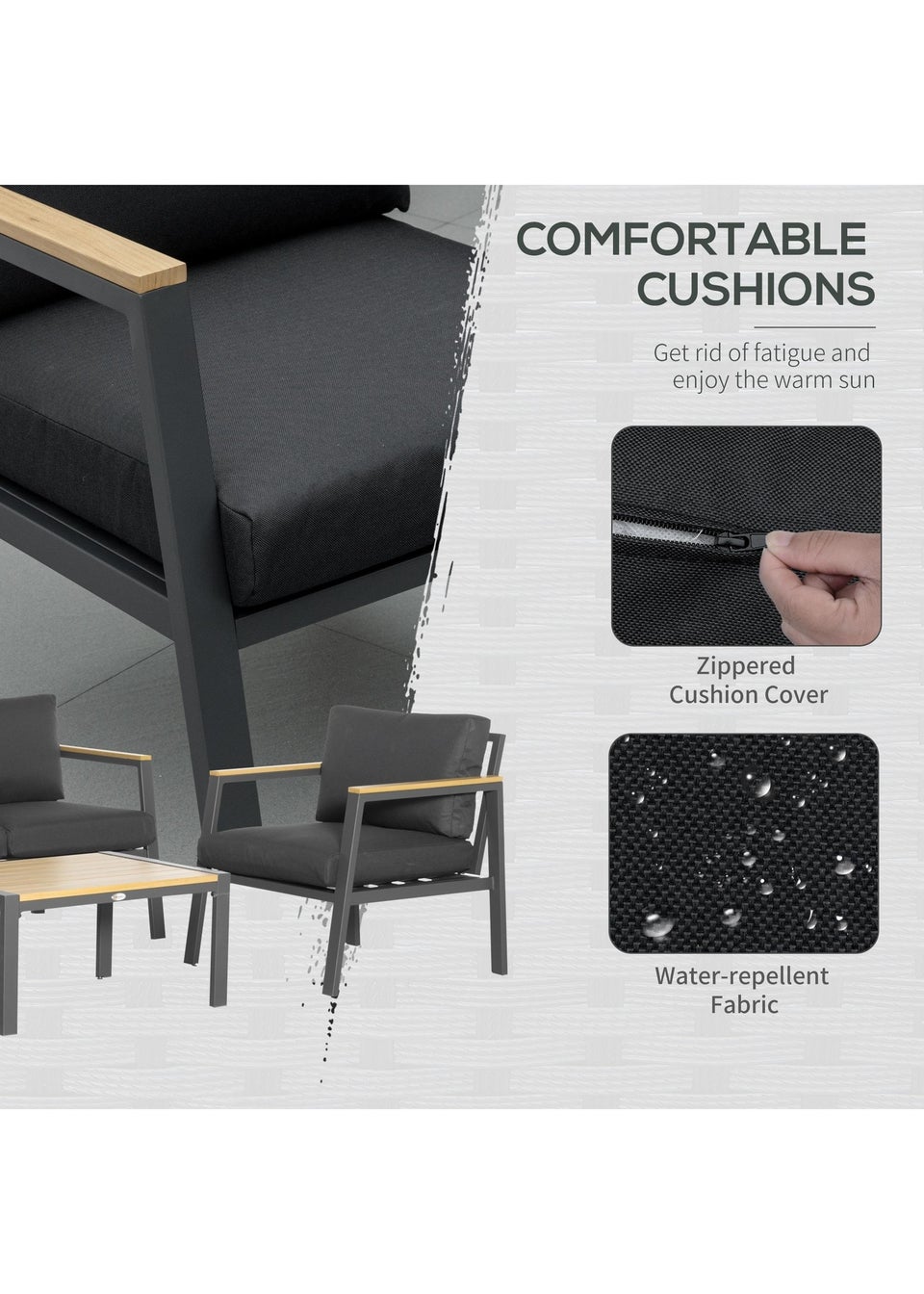Outsunny 4 Piece Outdoor Conversation Furniture Set with Coffee Table & Cushions