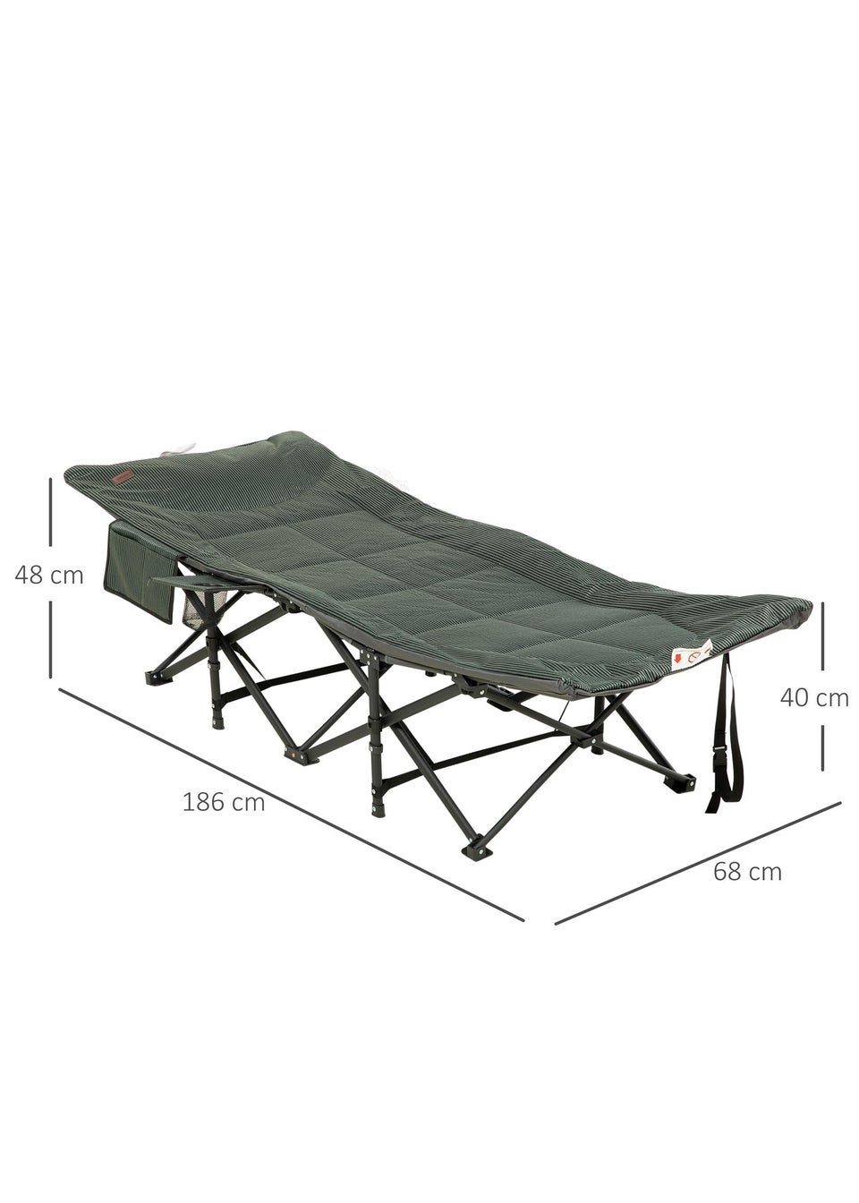 Outsunny Camping Bed w/ Carry Bag, Magazine Bag & Cup Holder, Grey