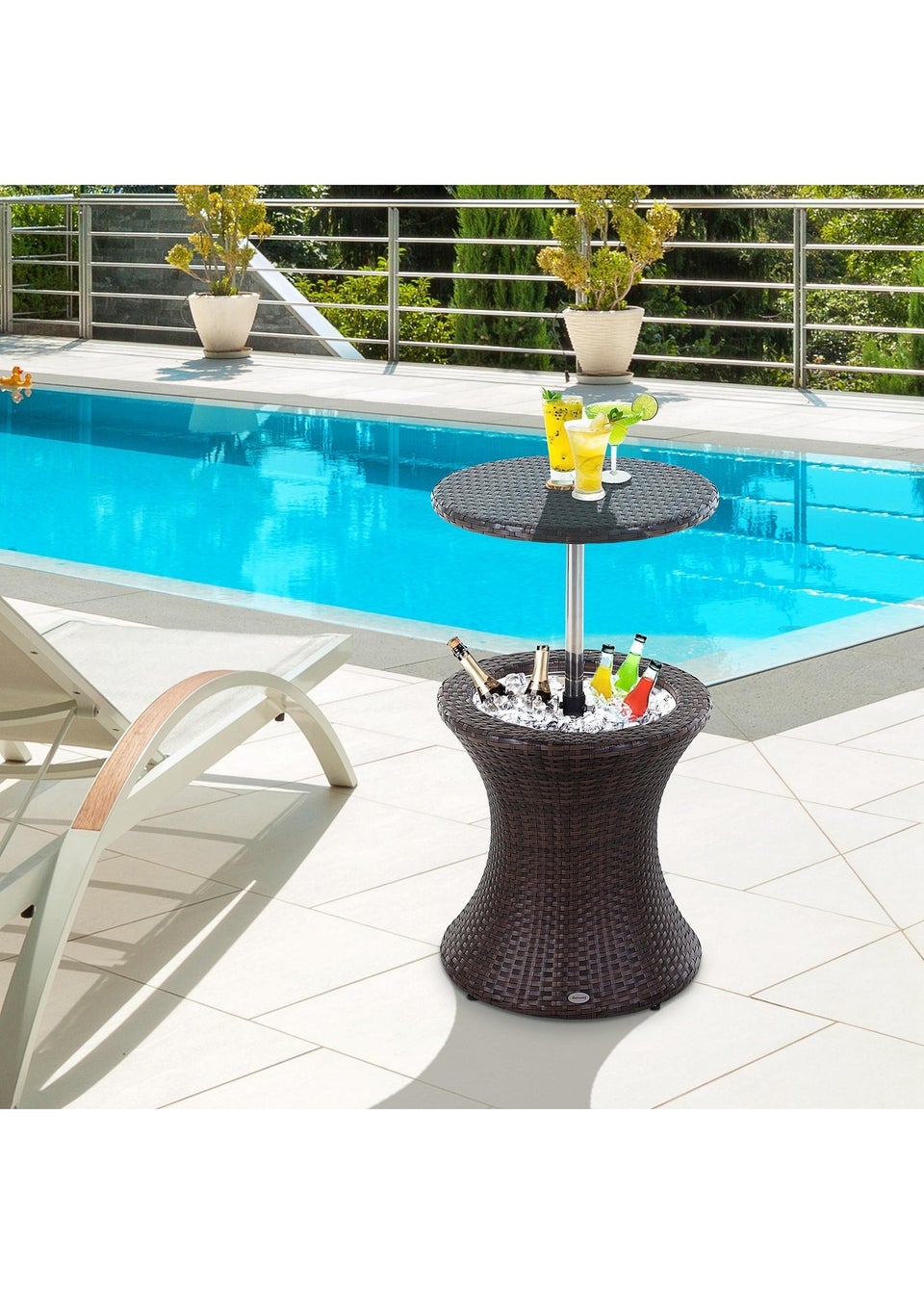 Outsunny Rattan Ice Bucket Activity Bar Cooler Table