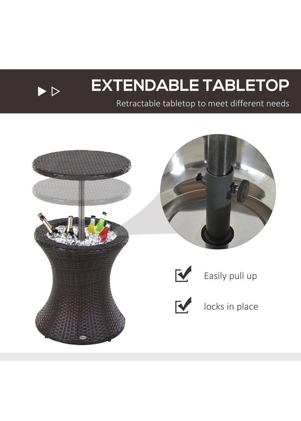 Outsunny Rattan Ice Bucket Activity Bar Cooler Table