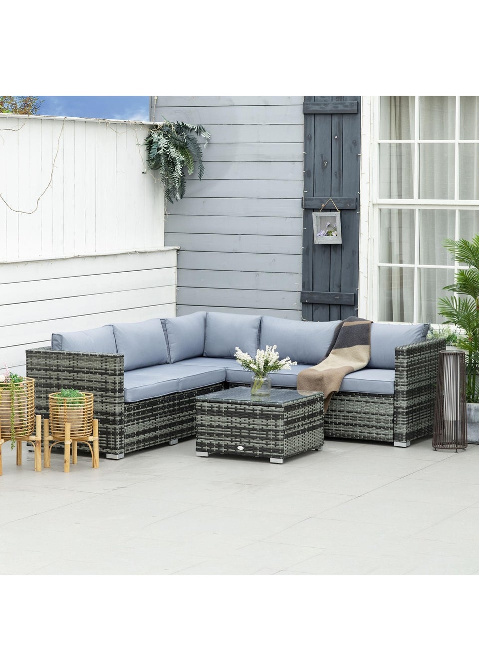 Outsunny 4 Pieces Rattan Garden Furniture Sets - Grey