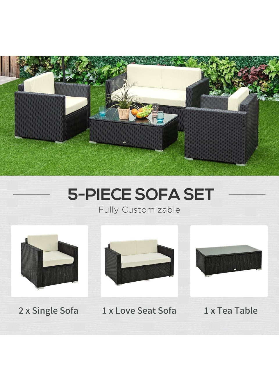 Outsunny 4 Pieces Outdoor PE Rattan Sofa Set - Black