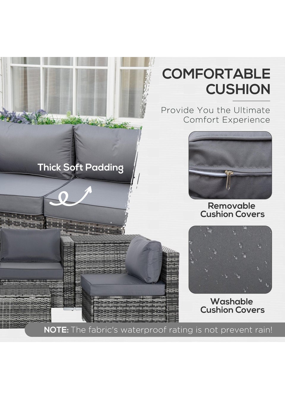 Outsunny 6PC Rattan Corner Sofa Set - Grey