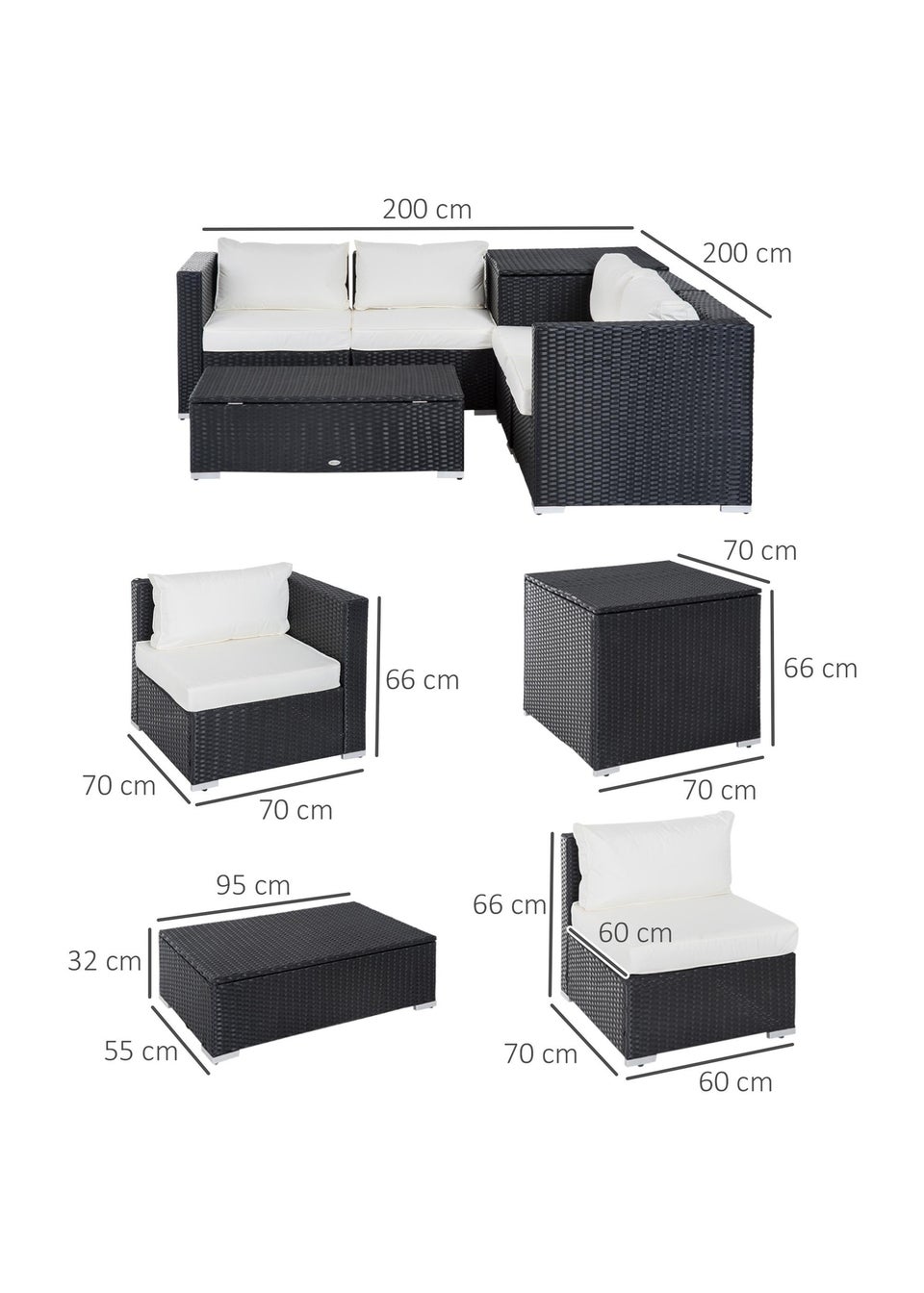 Outsunny 6PC Rattan Corner Sofa Set Black Matalan