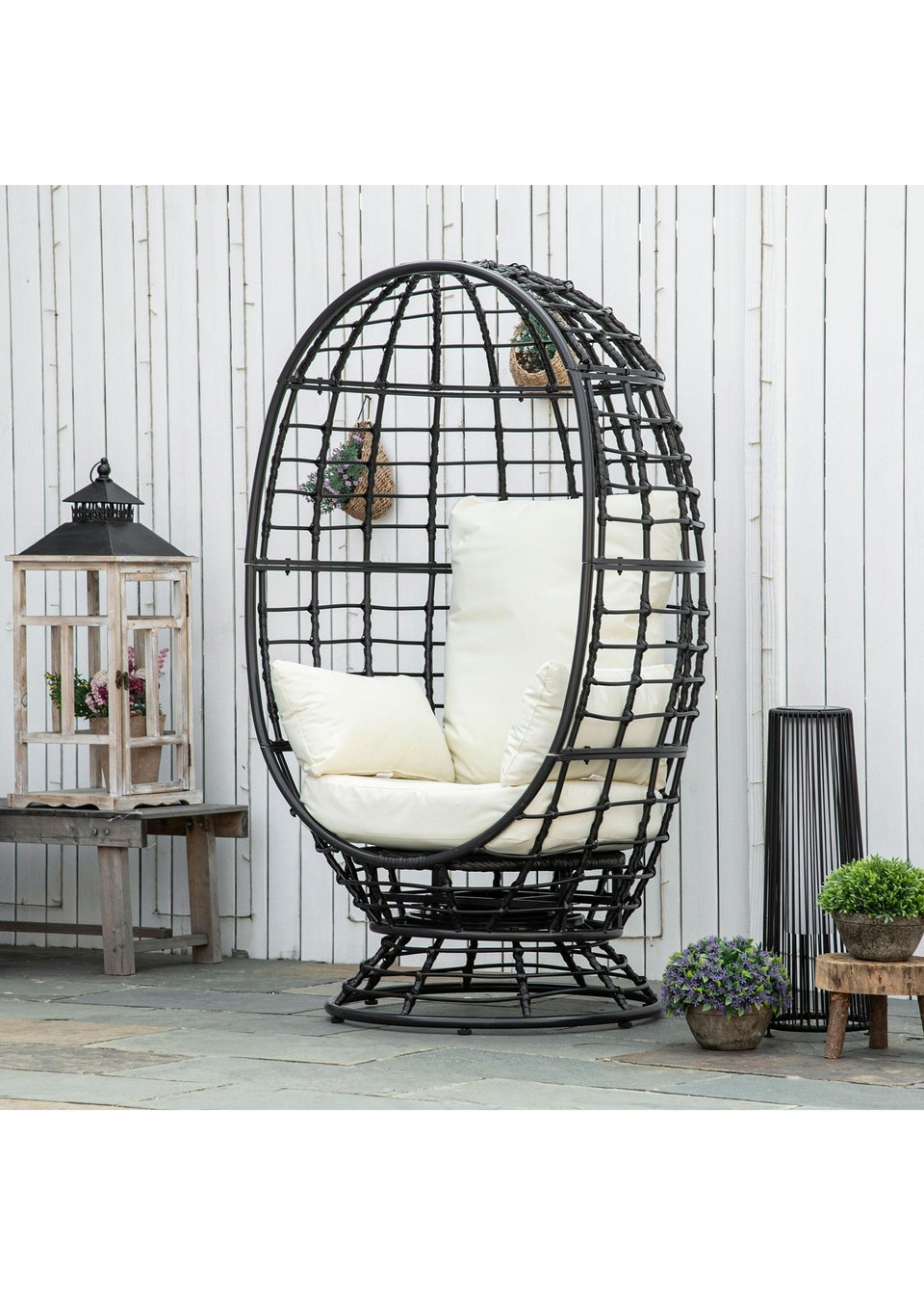 Outsunny Swivel Egg Chair - Black