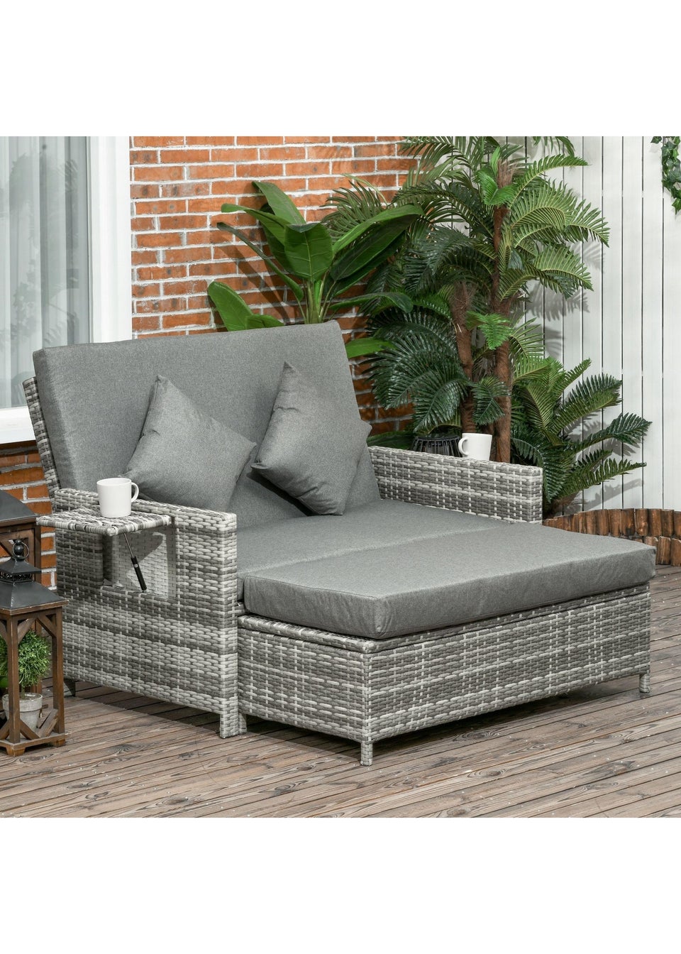 Outsunny 2 Seater Rattan Furniture Sofa Sun Lounger Daybed