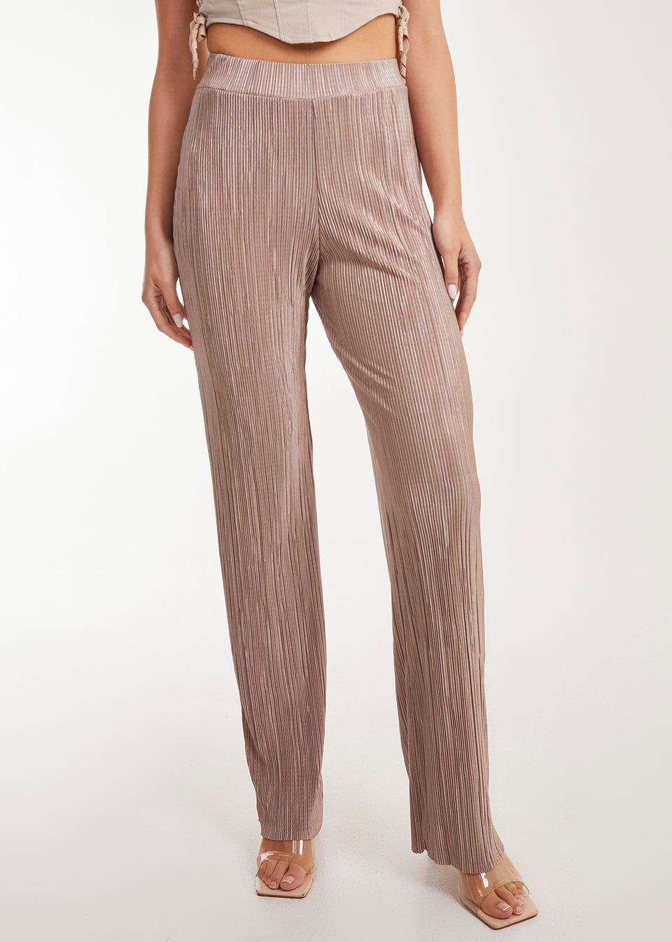 Pink Vanilla Brown Plisse Flared Trousers