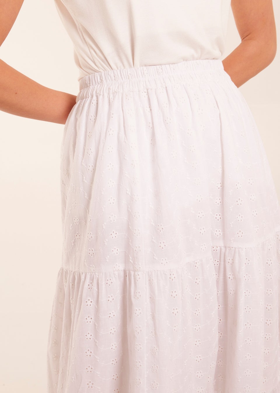 Blue Vanilla White Broderie Detail Maxi Skirt - Matalan