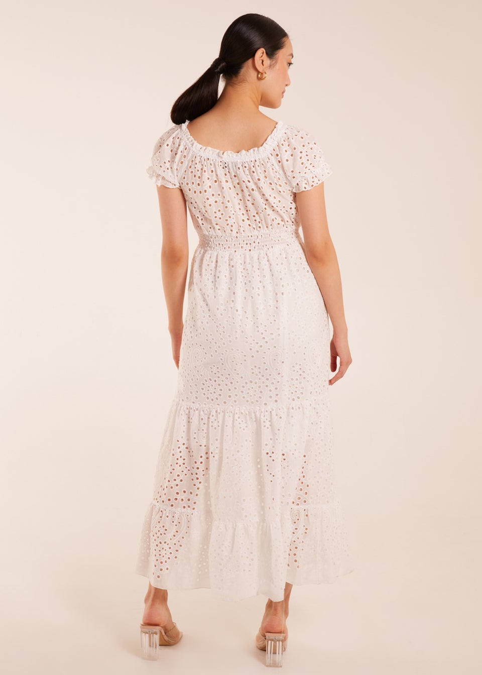 Blue Vanilla White Broderie Anglaise Puff Sleeve Maxi Dress