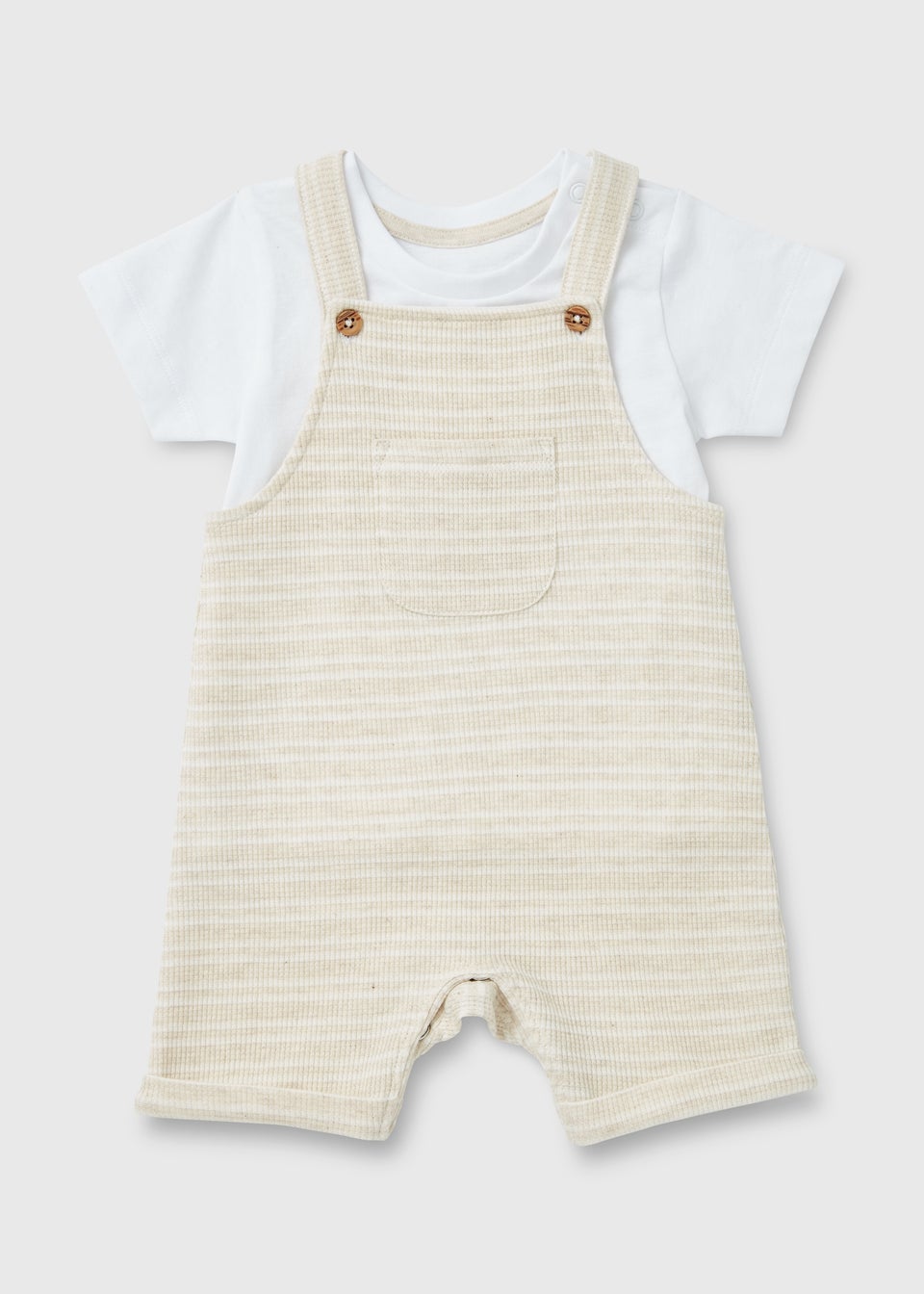 Baby Oatmeal Stripe Dungarees & T-Shirt Set (Newborn-23mths)