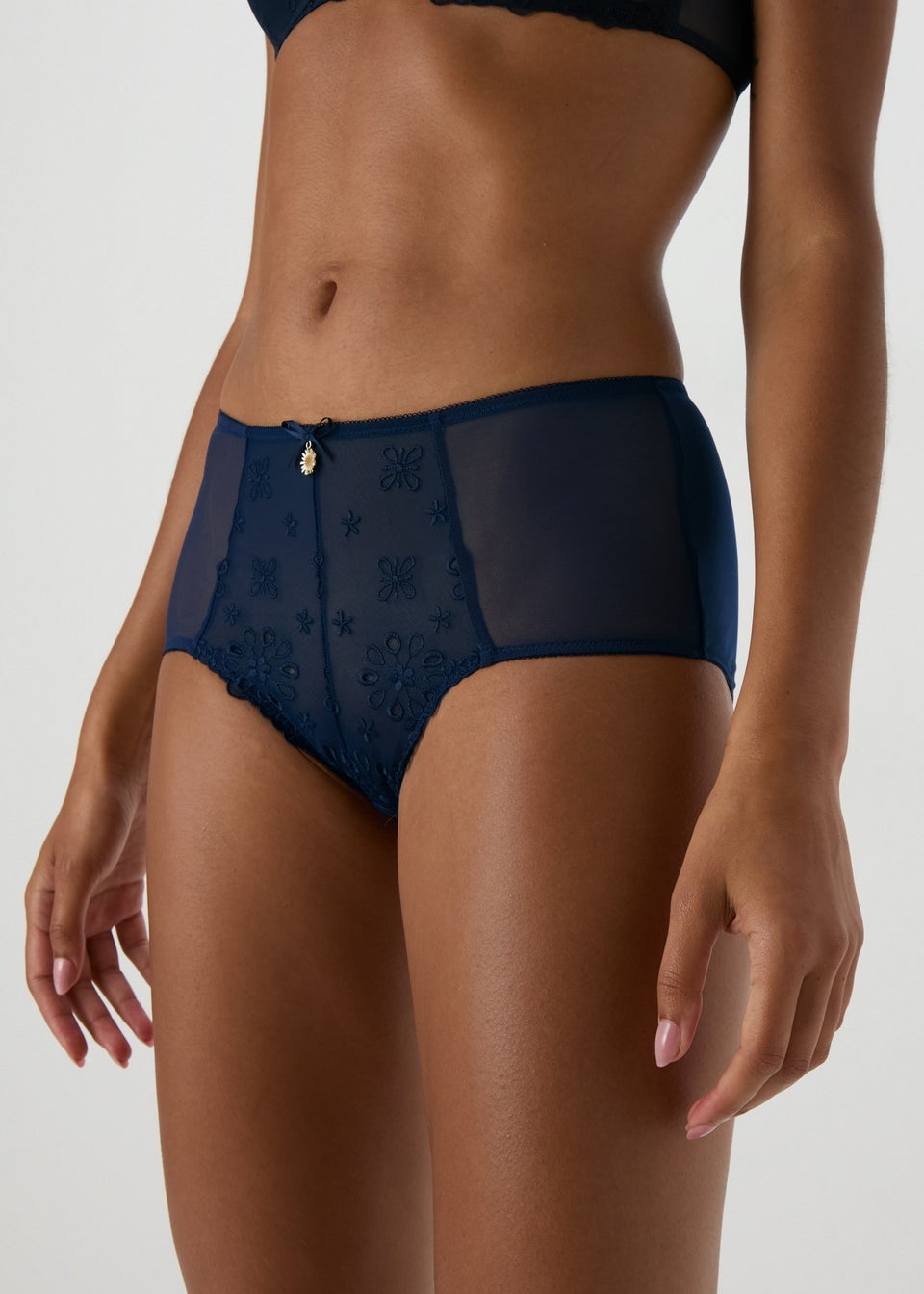 Navy Embroidered Midi Knickers