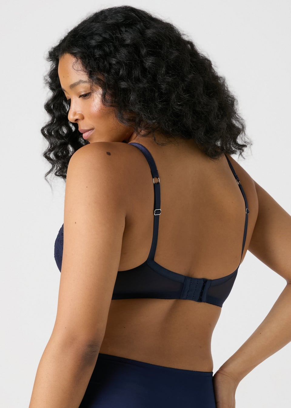 Navy DD+ Embroidered Padded Bra